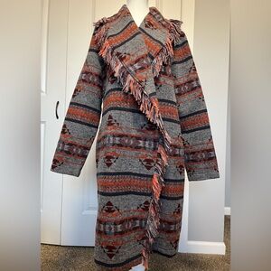 BB DAKOTA Steve Madden Fringe Blanket Aztec Western Coat Duster Wrap XL unisex